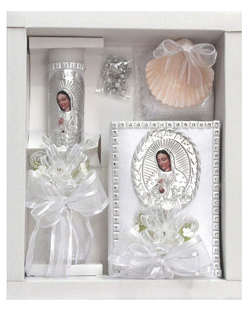 Pink Princess SWEA Pea & Lilli White Virgin Mary Baptism Candle Set Kit for Christenings with Shell and Favors - Spanish - Image 1